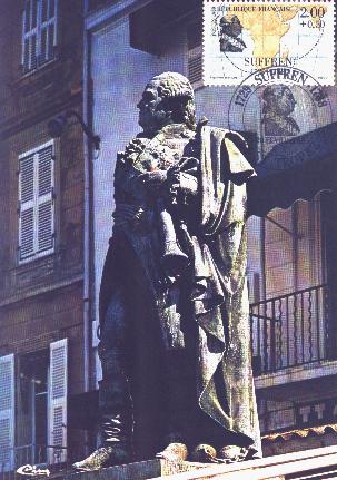 Carte-maximum : la statue de Suffren, Saint-Tropez - France (34 k)