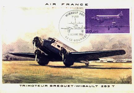 Carte-maximum : trimoteur Breguet-Wibault 283T (29 k)